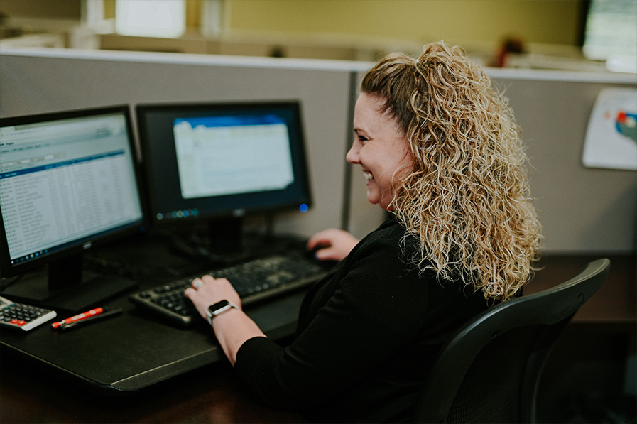 Planes employee working on computer