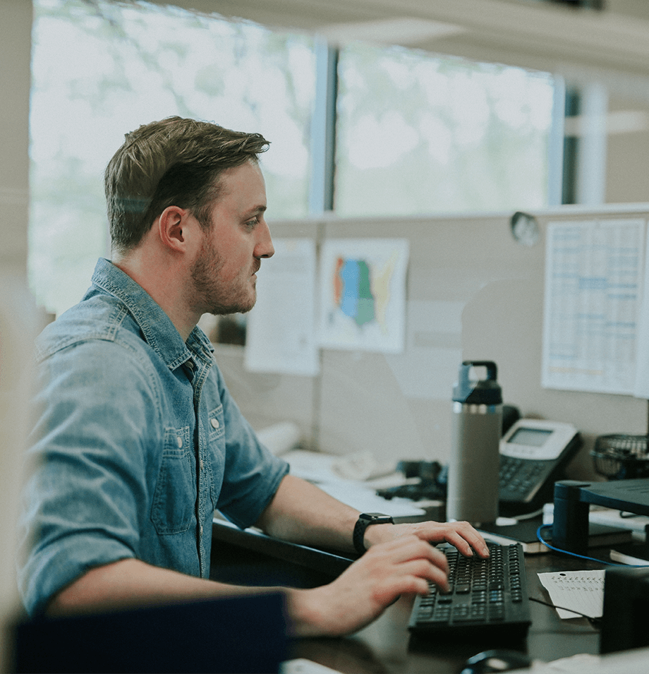 Planes employee working on inventory tracking